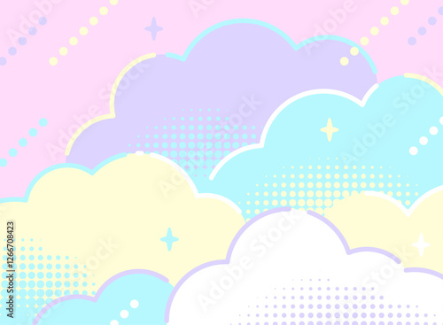 パステルカラーでポップなふわふわの雲の可愛い背景
