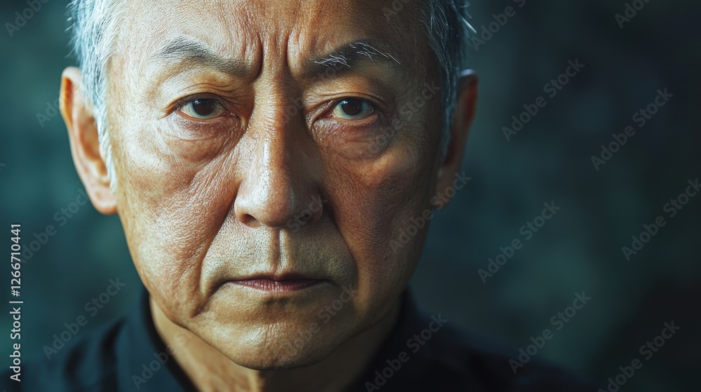 asia Before and after photos of a problematic face and healthy skin. Close-Up Portrait of a Serious Elderly Man Against a Dark Background asia Before and after photos of a problematic face and healthy skin. Close-Up Portrait of a Serious Elderly Man Against a Dark Background