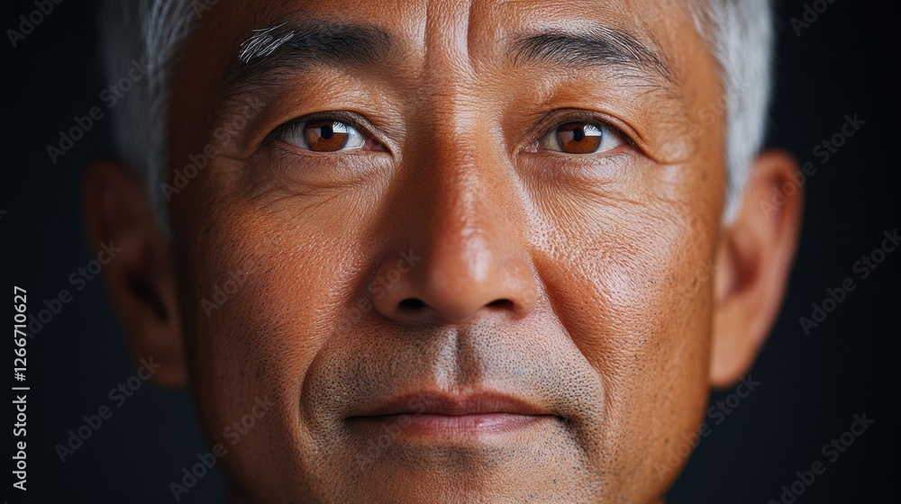 Fototapeta premium asia Before and after photos of a problematic face and healthy skin. Close Up Portrait of a Sweaty Senior Man