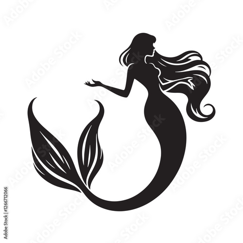 Shadowed Mermaid silhouette symbolizing the allure of the ocean - Mermaid illustration - Mermaid vector - mythical creature silhouette
