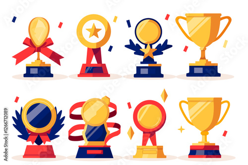 Golden Trophy Awards, Sport trophy vector cup, champion icons isolated on a white background