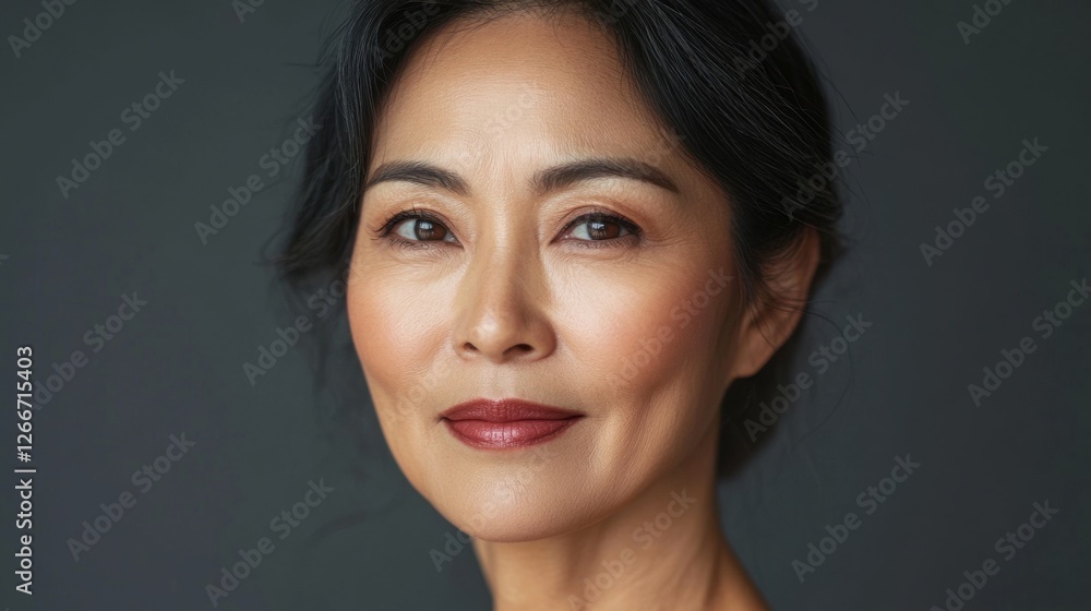 asia Before and after photos of a problematic face and healthy skin. Portrait of a Calm Middle Aged Asian Woman asia Before and after photos of a problematic face and healthy skin. Portrait of a Calm Middle Aged Asian Woman