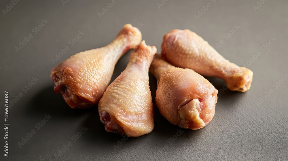 Raw Chicken Legs on Slate: A clean, minimalist shot of raw chicken legs neatly arranged on a dark gray slate surface. Raw Chicken Legs on Slate: A clean, minimalist shot of raw chicken legs neatly arranged on a dark gray slate surface.