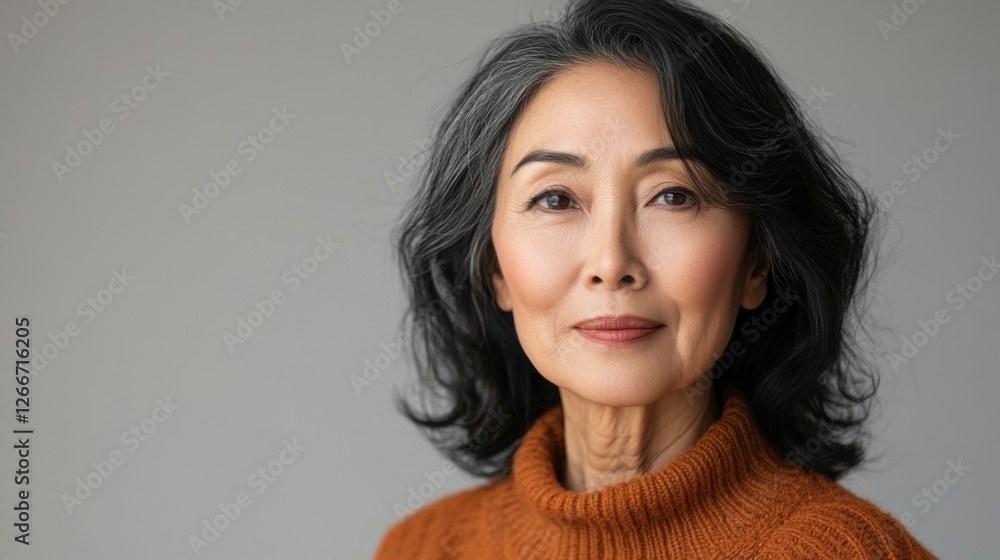 asia Before and after photos of a problematic face and healthy skin. Portrait of a Confident Mature Asian Woman with Gray Hair asia Before and after photos of a problematic face and healthy skin. Portrait of a Confident Mature Asian Woman with Gray Hair
