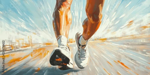 Forward motion with runner legs and shoes on a road
