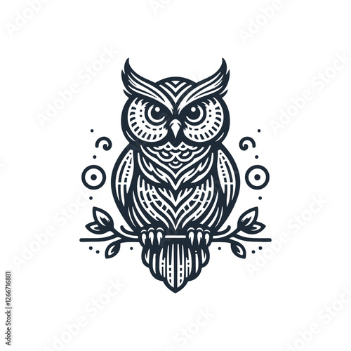 Vector ornamental Owl, ethnic zentangled mascot, amulet, mask of bird, patterned animal for adult anti stress coloring pages. Stylized face of a owl in the style of Zen tangle. Wisdom Icon logo