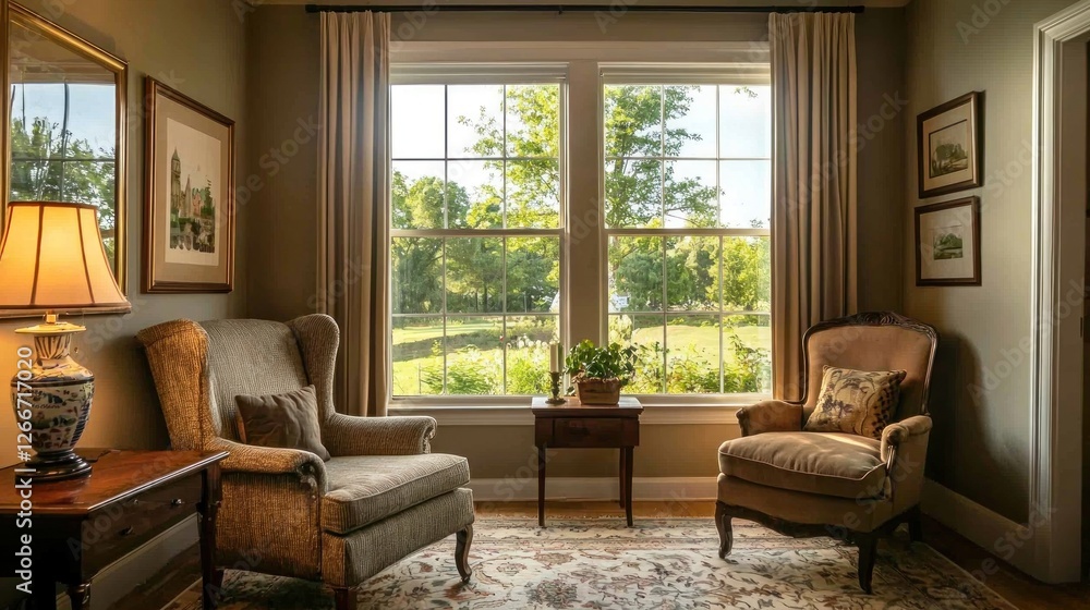 Fototapeta premium Serene Reading Nook with Picturesque View