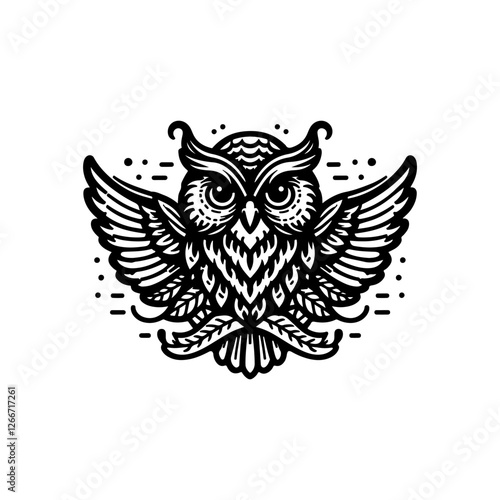 Vector ornamental Owl, ethnic zentangled mascot, amulet, mask of bird, patterned animal for adult anti stress coloring pages. Stylized face of a owl in the style of Zen tangle. Wisdom Icon logo