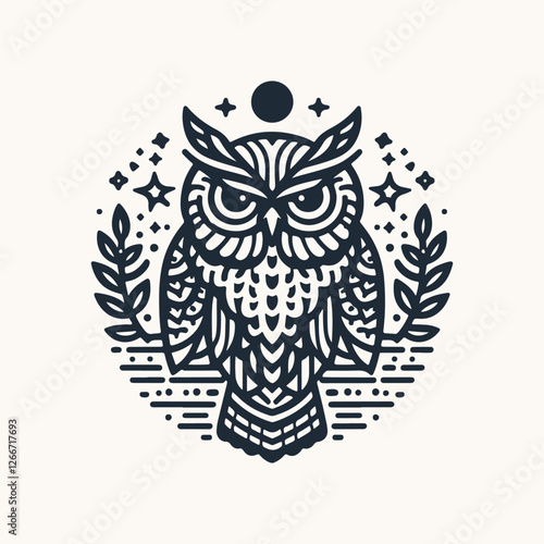 Vector ornamental Owl, ethnic zentangled mascot, amulet, mask of bird, patterned animal for adult anti stress coloring pages. Stylized face of a owl in the style of Zen tangle. Wisdom Icon logo