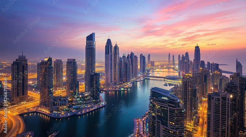 Fototapeta premium Vibrant Urban Skyline at Dusk