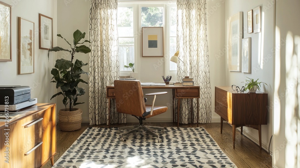 Fototapeta premium Mid-Century Modern Home Office with Natural Light