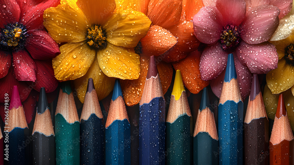 A row of pencils with different colors and shades