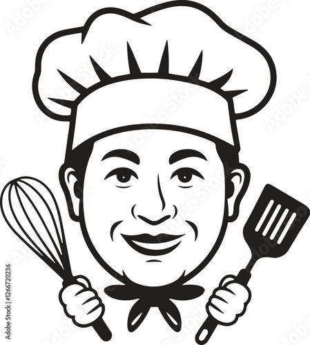 vector illustration of cartoon chef with a ladle