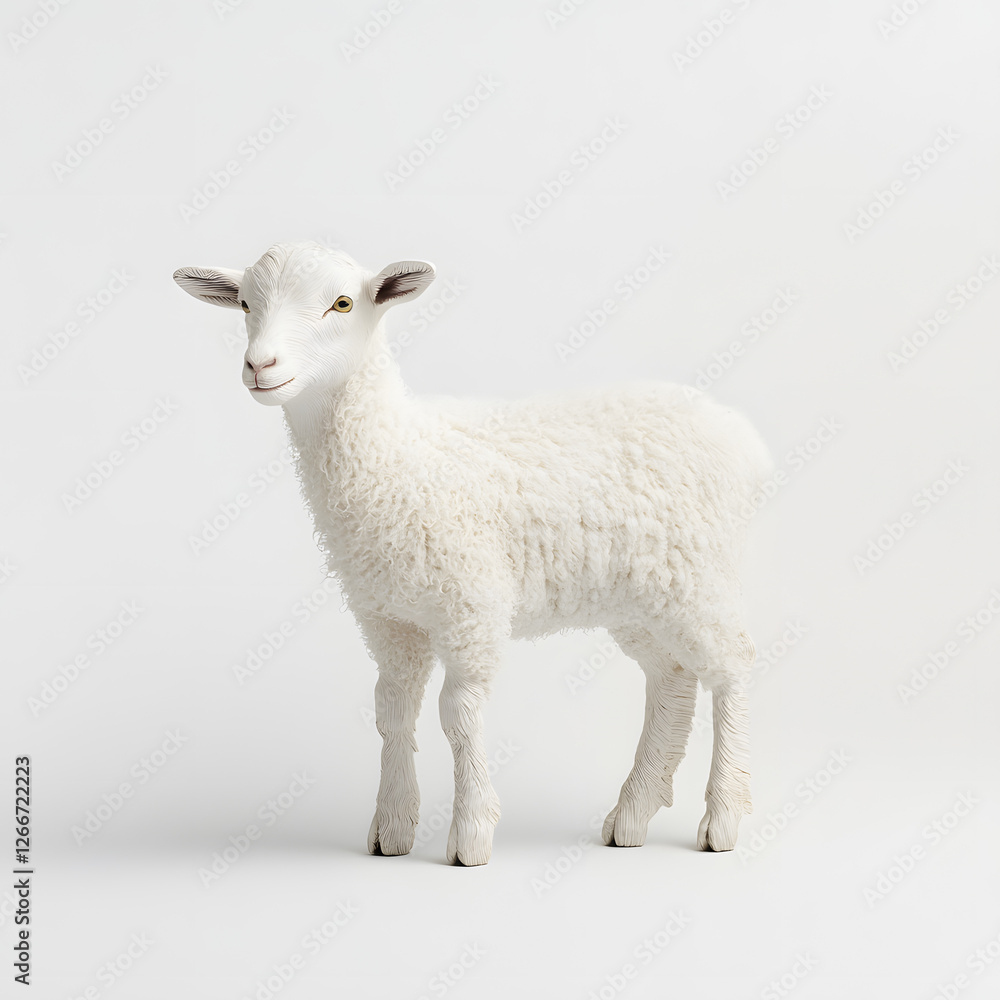 A white lamb standing looking directly at the camera,isolated on white background. A white lamb standing looking directly at the camera,isolated on white background.