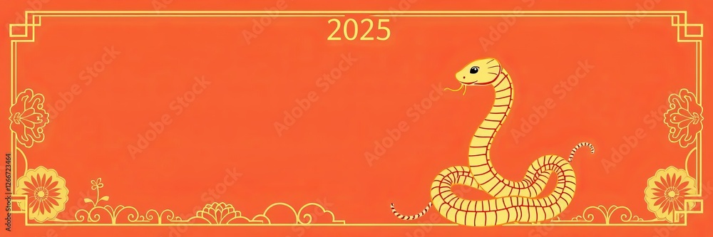 Fototapeta premium Chinese zodiac symbol of snake made of shiny gold with traditional Chinese floral patterns, perfect for card design celebrating Chinese New Year 2025, zodiac sign, Chinese zodiac, card design