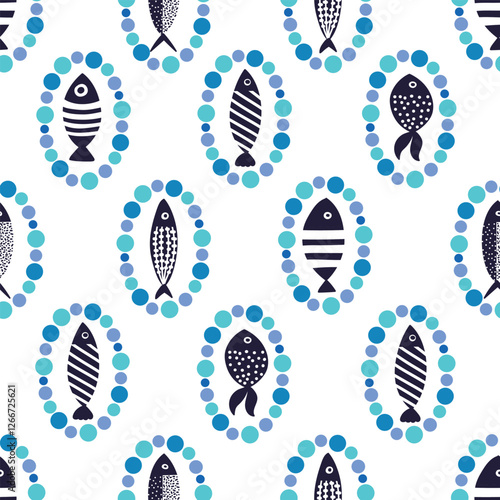 Fish in bubble frames. Kids background. Seamless pattern. Can be used in textile industry, paper, background, scrapbooking.