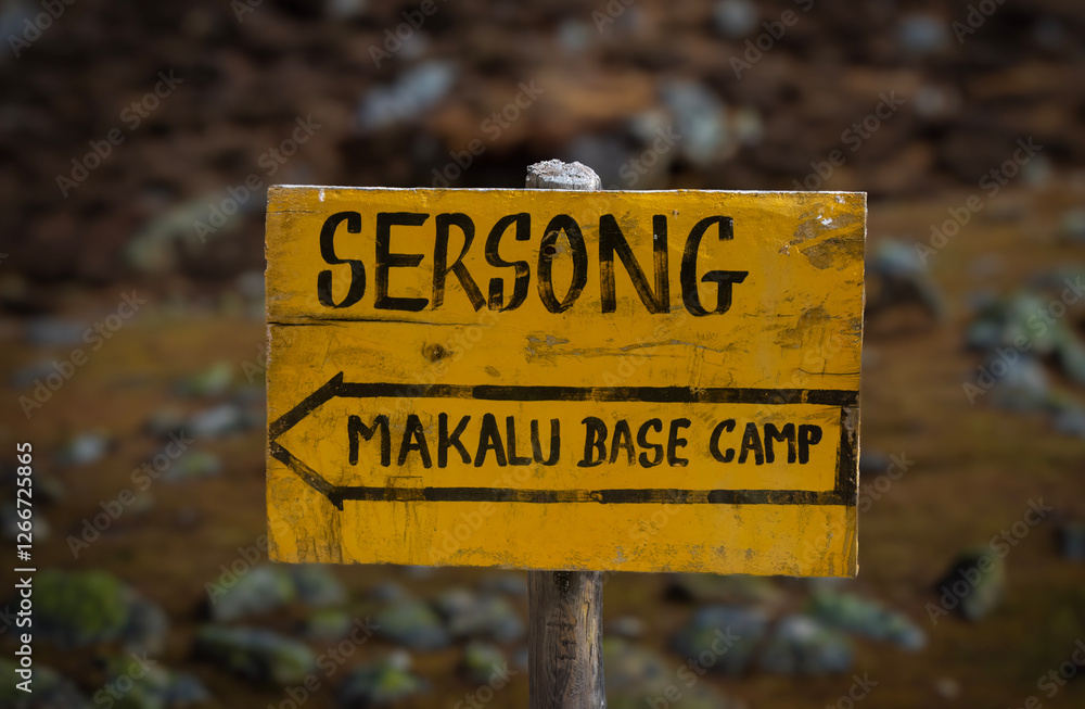 Trekking sign board showing the way to Makalu base camp. Trekking sign board showing the way to Makalu base camp.