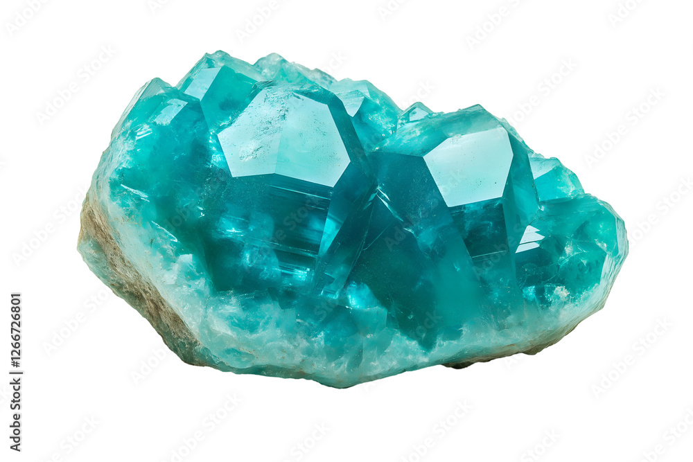 Obraz premium Close up of sparkling turquoise gem with facets isolated on white background..