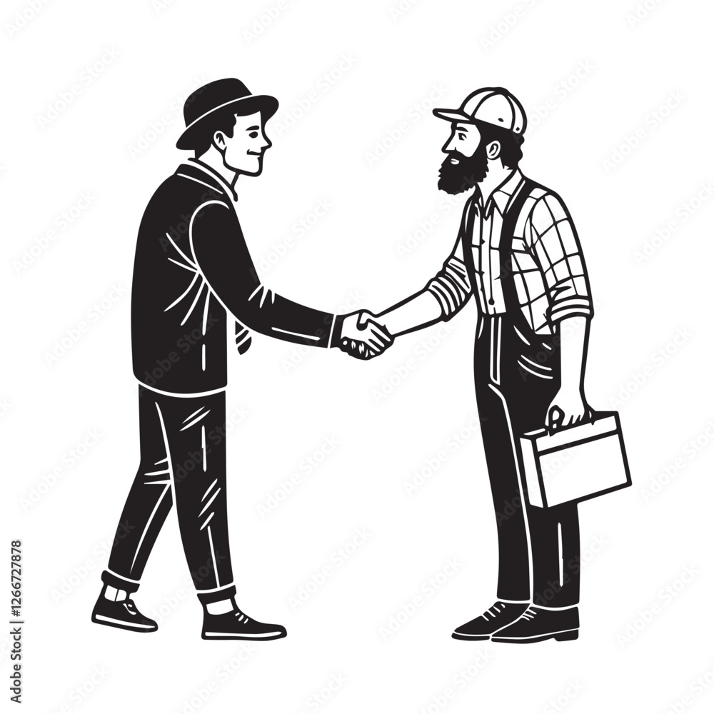 Single line of two man shaking hand isolated vector Single line of two man shaking hand isolated vector