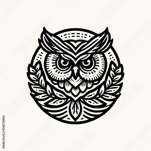 Vector ornamental Owl, ethnic zentangled mascot, amulet, mask of bird, patterned animal for adult anti stress coloring pages. Stylized face of a owl in the style of Zen tangle. Wisdom Icon logo