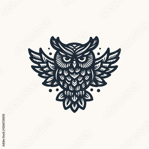 Vector ornamental Owl, ethnic zentangled mascot, amulet, mask of bird, patterned animal for adult anti stress coloring pages. Stylized face of a owl in the style of Zen tangle. Wisdom Icon logo