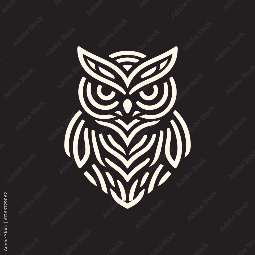 Fototapeta premium Vector ornamental Owl, ethnic zentangled mascot, amulet, mask of bird, patterned animal for adult anti stress coloring pages. Stylized face of a owl in the style of Zen tangle. Wisdom Icon logo