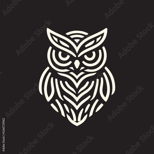 Vector ornamental Owl, ethnic zentangled mascot, amulet, mask of bird, patterned animal for adult anti stress coloring pages. Stylized face of a owl in the style of Zen tangle. Wisdom Icon logo