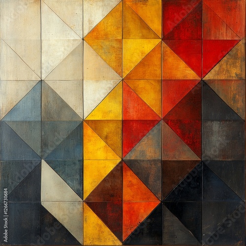 Wallpaper Mural Colorful Geometric Abstract Art Piece Featuring Colorful Triangles in Shades of Red, Orange, Yellow, Gray, and Black on a Textured Background Torontodigital.ca