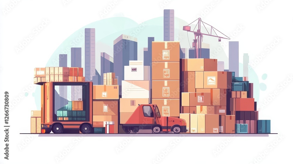 Obraz premium Packaging solutions flat design side view shipping efficiency theme cartoon drawing Split-complementary color scheme.