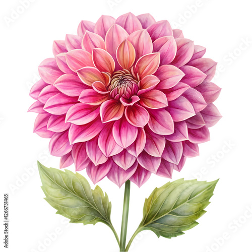Watercolor illustration of spring pink dahlia flower
