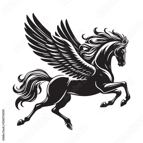 Powerful Pegasus silhouette capturing the essence of myth - Pegasus illustration - Pegasus vector - mythical creature silhouette
