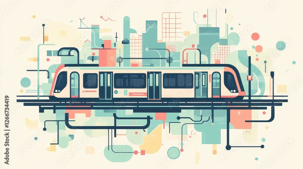 Obraz premium Public transit map flat design front view urban planning animation. 