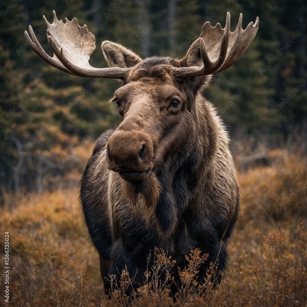 Fototapeta premium A friendly-looking moose with soft, fluffy fur.