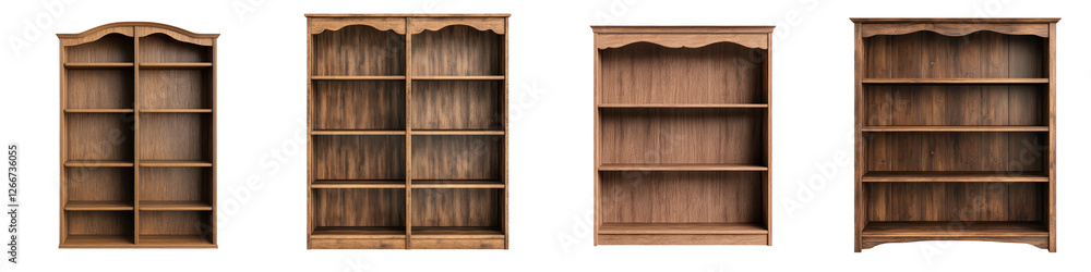 Elegant and classic wooden bookshelves in different designs for stylish home or office interior decor Organize and display books documents and other items in a well designed storage solution Elegant and classic wooden bookshelves in different designs for stylish home or office interior decor Organize and display books documents and other items in a well designed storage solution