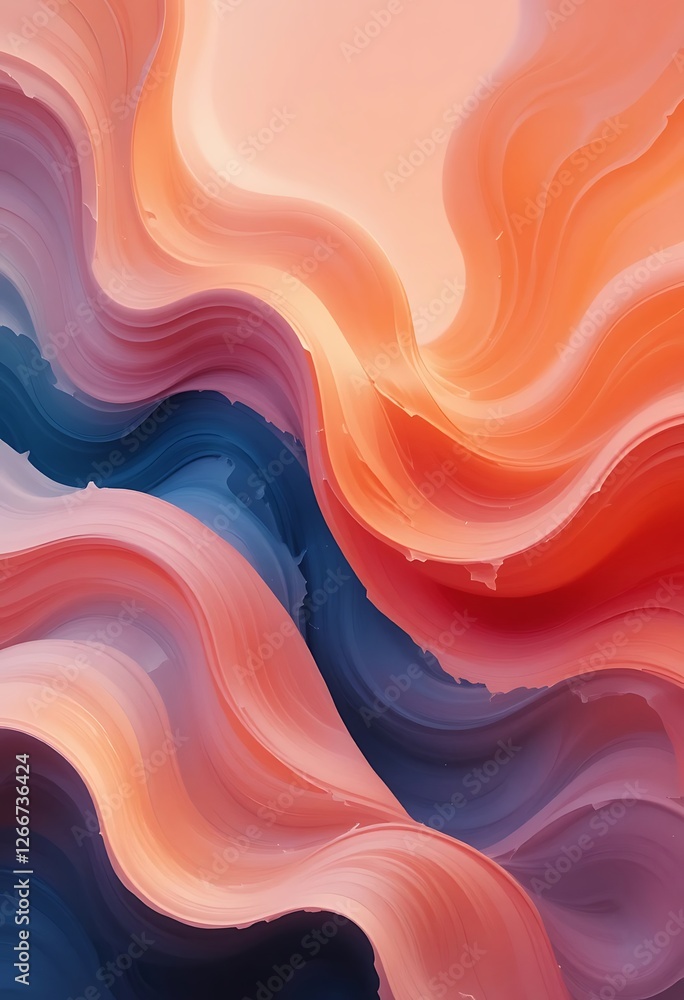 Obraz premium Harmonious Interplay, Flowing Waves of Warm and Cool Hues in Dynamic Abstraction