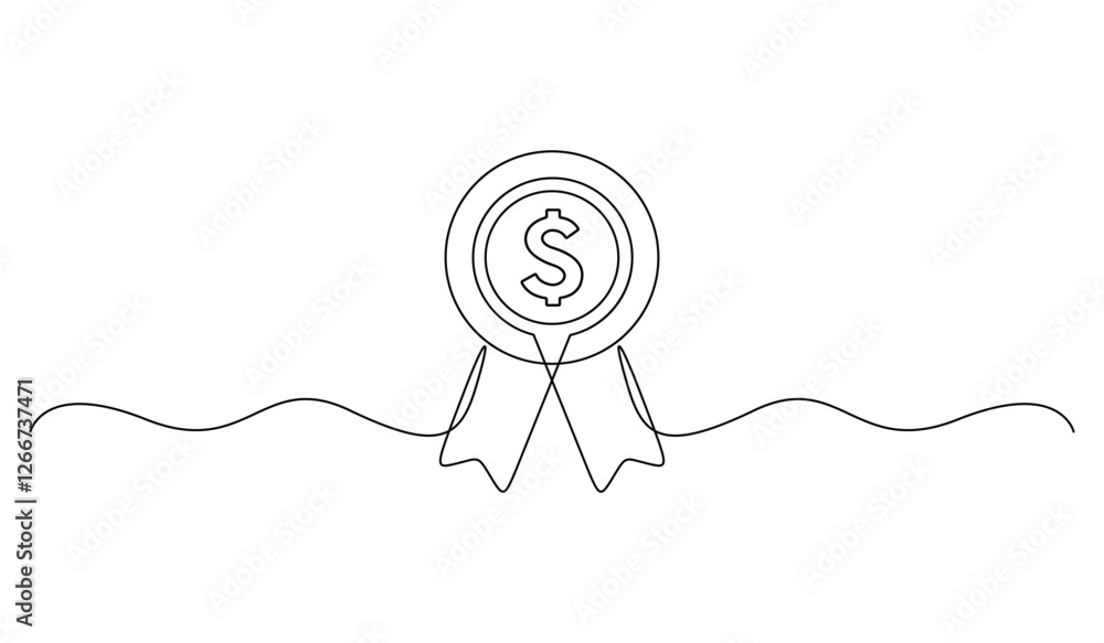 Obraz premium Dollar single continuous one line drawing of isolated outline vector illustration