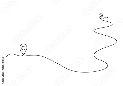 Continuous one line drawing of path and location pointers pin road icon journey marker vector illustration