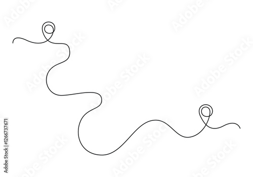 Continuous one line drawing of path and location pointers pin road icon journey marker vector illustration