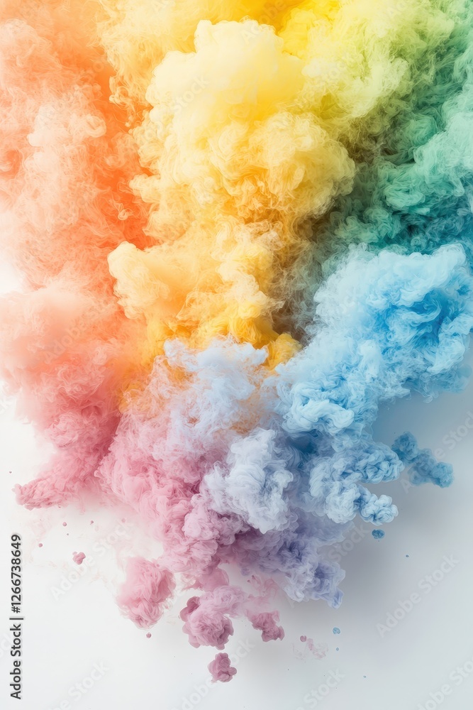 Obraz premium Colorful Smoke Clouds in Soft Pastel Shades on White Background