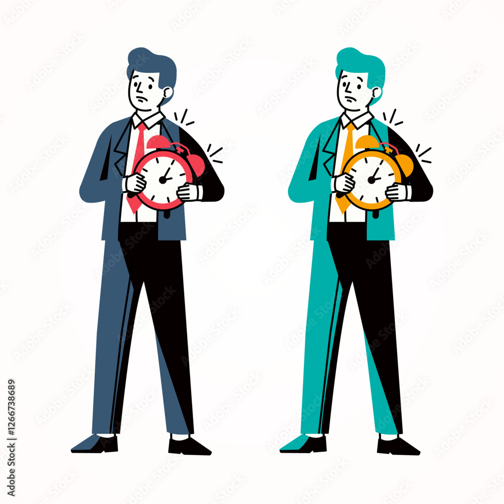 Employee holding alarm clock, flat cartoon. Suitable for career and business Employee holding alarm clock, flat cartoon. Suitable for career and business