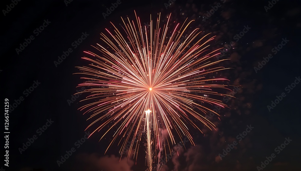 Radiant Burst, A Firework's Luminous Splendor Against the Night Sky Radiant Burst, A Firework's Luminous Splendor Against the Night Sky