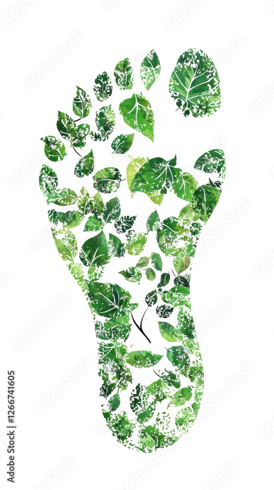 Isolated Textured Footprint Composed of Dense Green Leaf Pattern Isolated Textured Footprint Composed of Dense Green Leaf Pattern