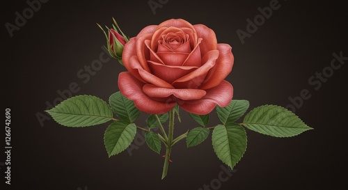 Wallpaper Mural Beautiful Rose Illustration with Green Leaves on Black Background, Perfect for Gardening and Floral Design Projects Torontodigital.ca