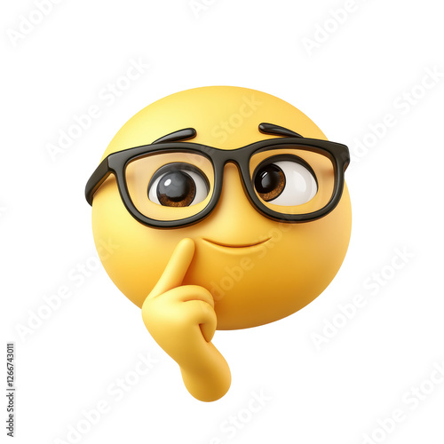 Isolated Thoughtful Emoji with Glasses and a Finger on Chin