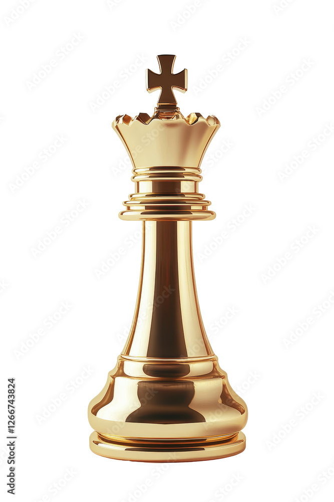 Isolated Sleek Golden Chess King on White Background Isolated Sleek Golden Chess King on White Background