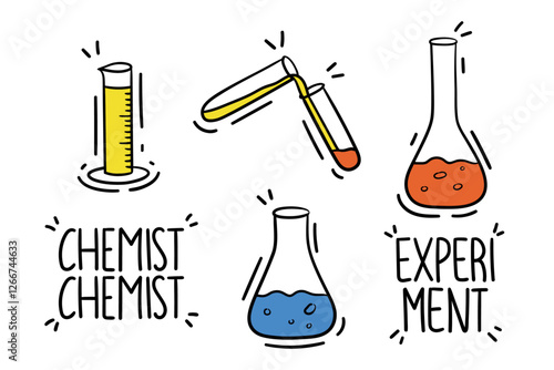Chemistry hand drawn style doodle vector illustration set