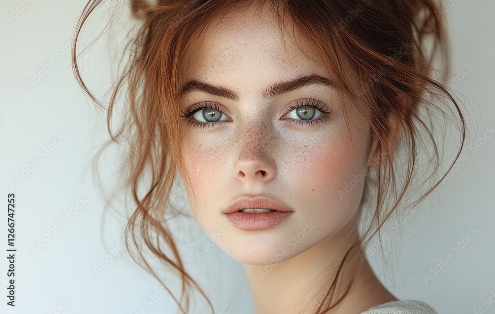 Elegant woman with blond hair in white top showcasing fashion jewelry and beauty makeup in natural light Elegant woman with blond hair in white top showcasing fashion jewelry and beauty makeup in natural light