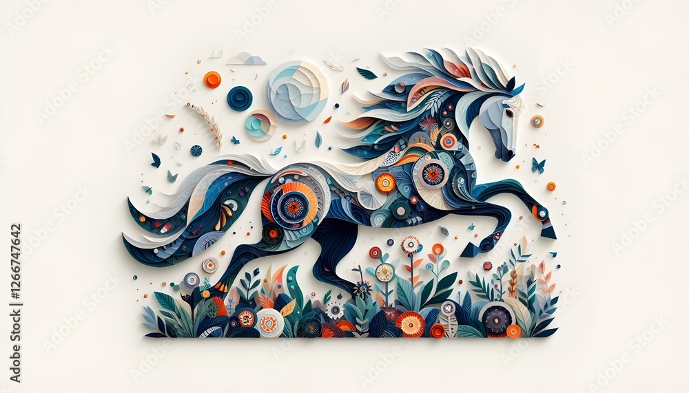 Fototapeta premium PNG Paper collage of horse art painting animal.