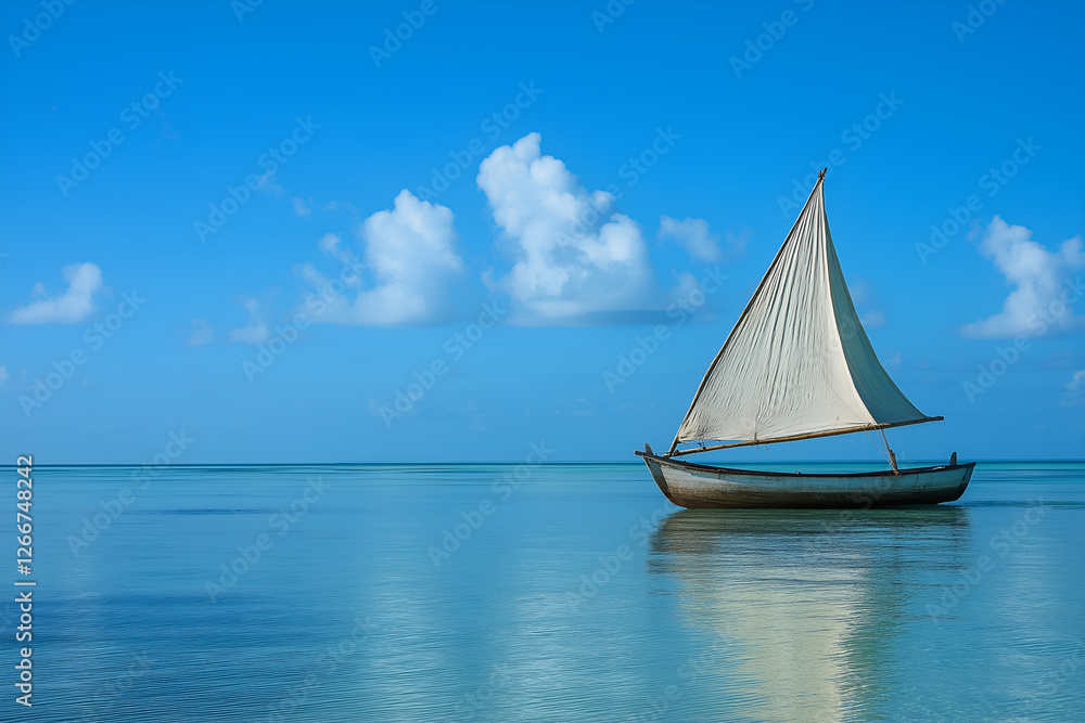 Fototapeta premium A sailboat sailing on the open sea. 