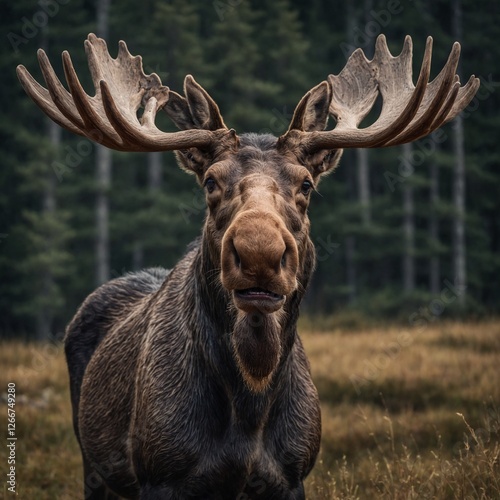 A cartoon-style moose with exaggerated features.